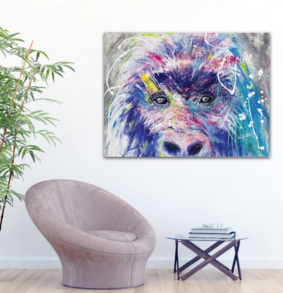 Ouistiti the monkey / textured art print from the artist Confetti, colorful , abstract, modern