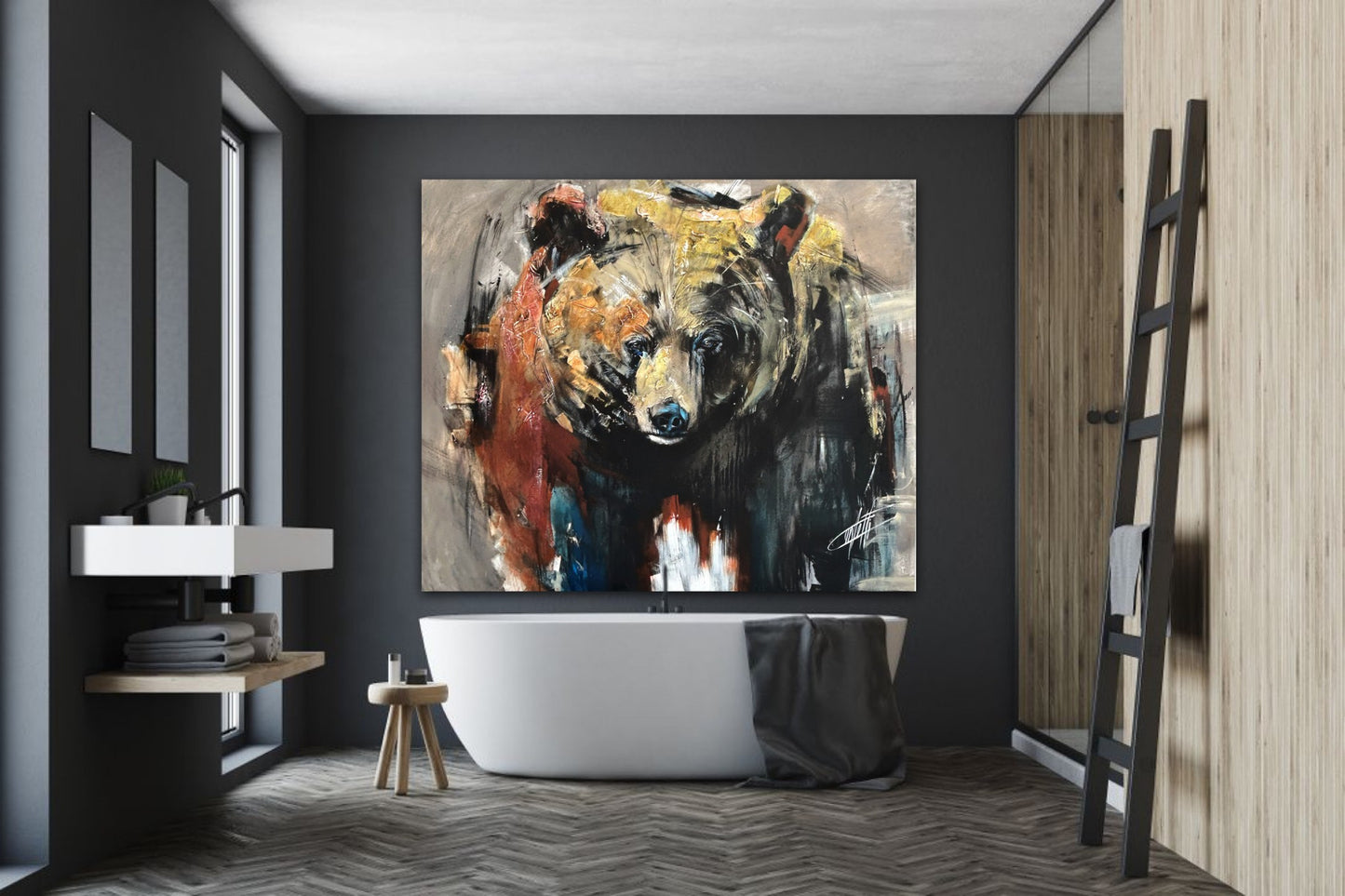Nouveau ! Puissance brûlante de l'ours, l'original de l'artiste confetti avec beaucoup de texture, coloré, ours, abstrait
