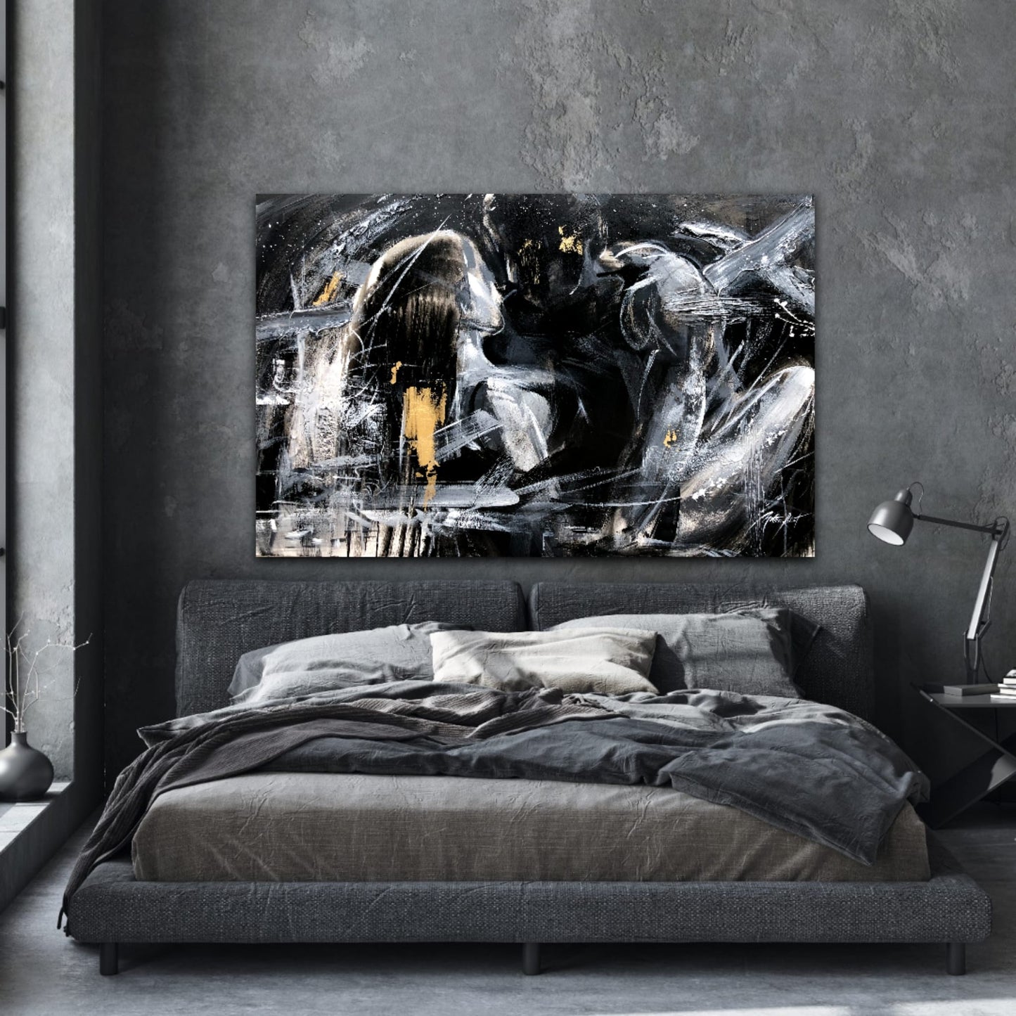 Fifty Shade'' I want u'', painting sexy couple canvas sensual, bed, artprint painting with texture by Confetti artiste modern passion abstract