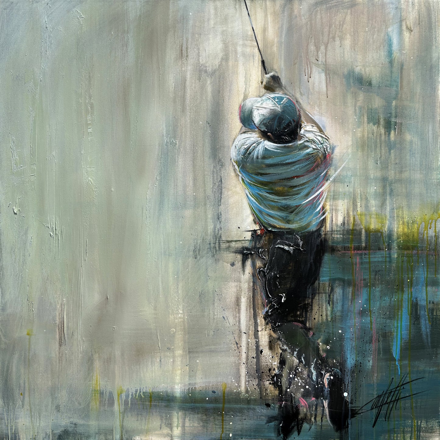 Peinture de golf / art print par l’artiste Confetti, texturé, moderne, abstrait, tendance golf peinture action