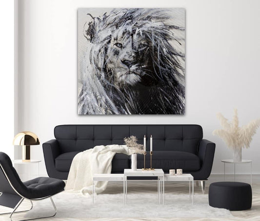 Le lion le fauve, art print texturé par l'artiste Confetti, moderne, abstrait