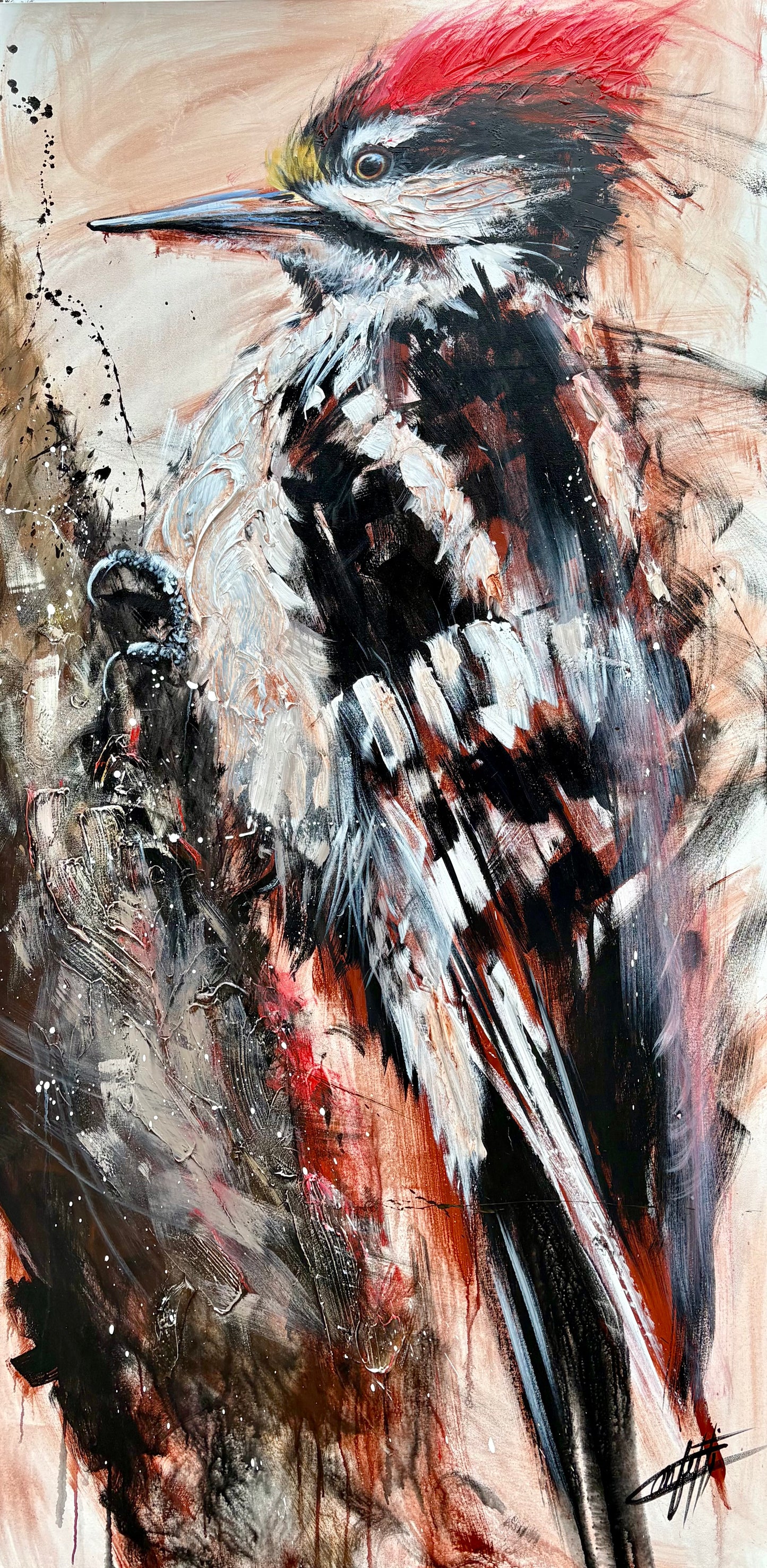 Le maître des horizons, la peinture originale de l'artiste confetti avec beaucoup de texture, le taureau
