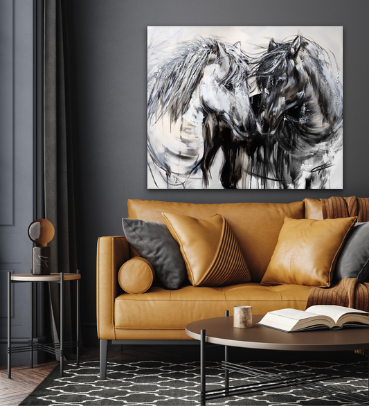 Amour, toujours amour, les chevaux, art print rehaussé par l'artiste Confetti, moderne, abstrait