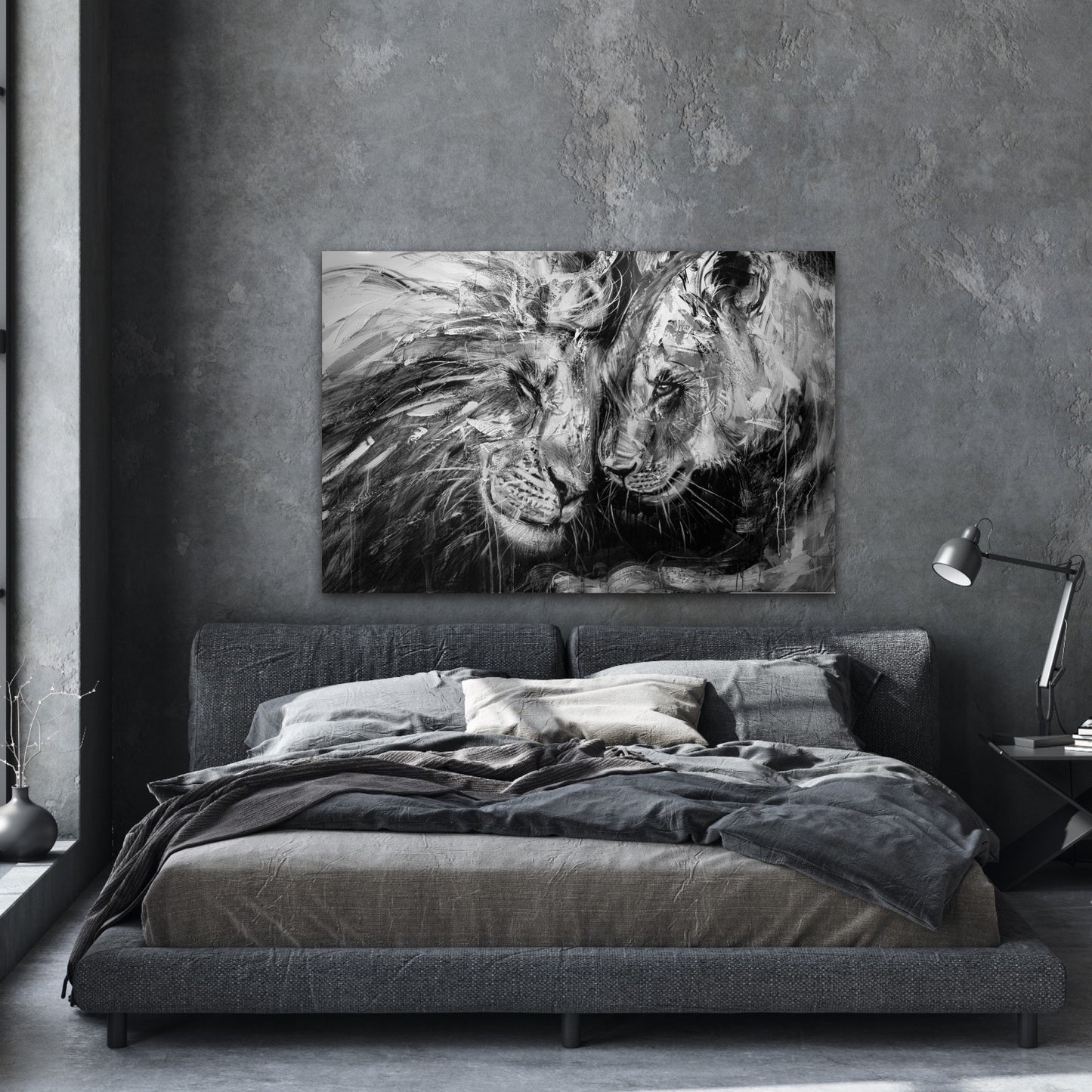 Lions amoureux, art print avec texture par l'artiste Confetti, abstrait , passion, moderne