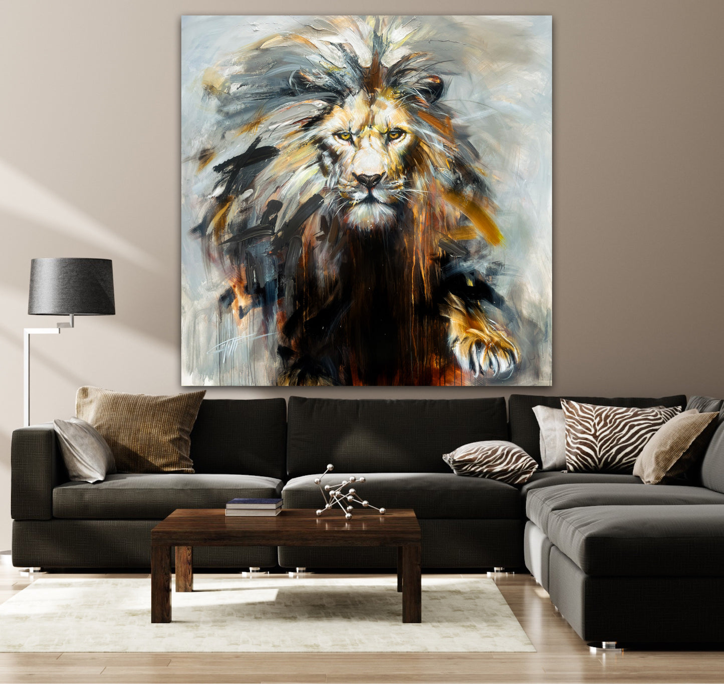 🔴 Monarch, the lion, the original,  modern painting with big texture by Confetti artist