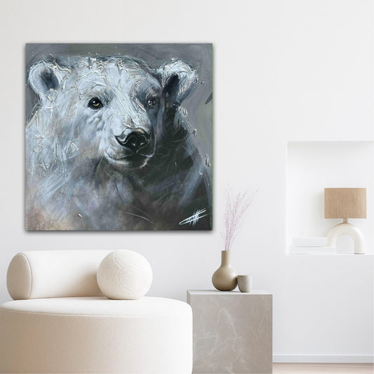 Sous la fourrure, la tendresse de l'ours, art print texturé par l'artiste Confetti, moderne, abstrait