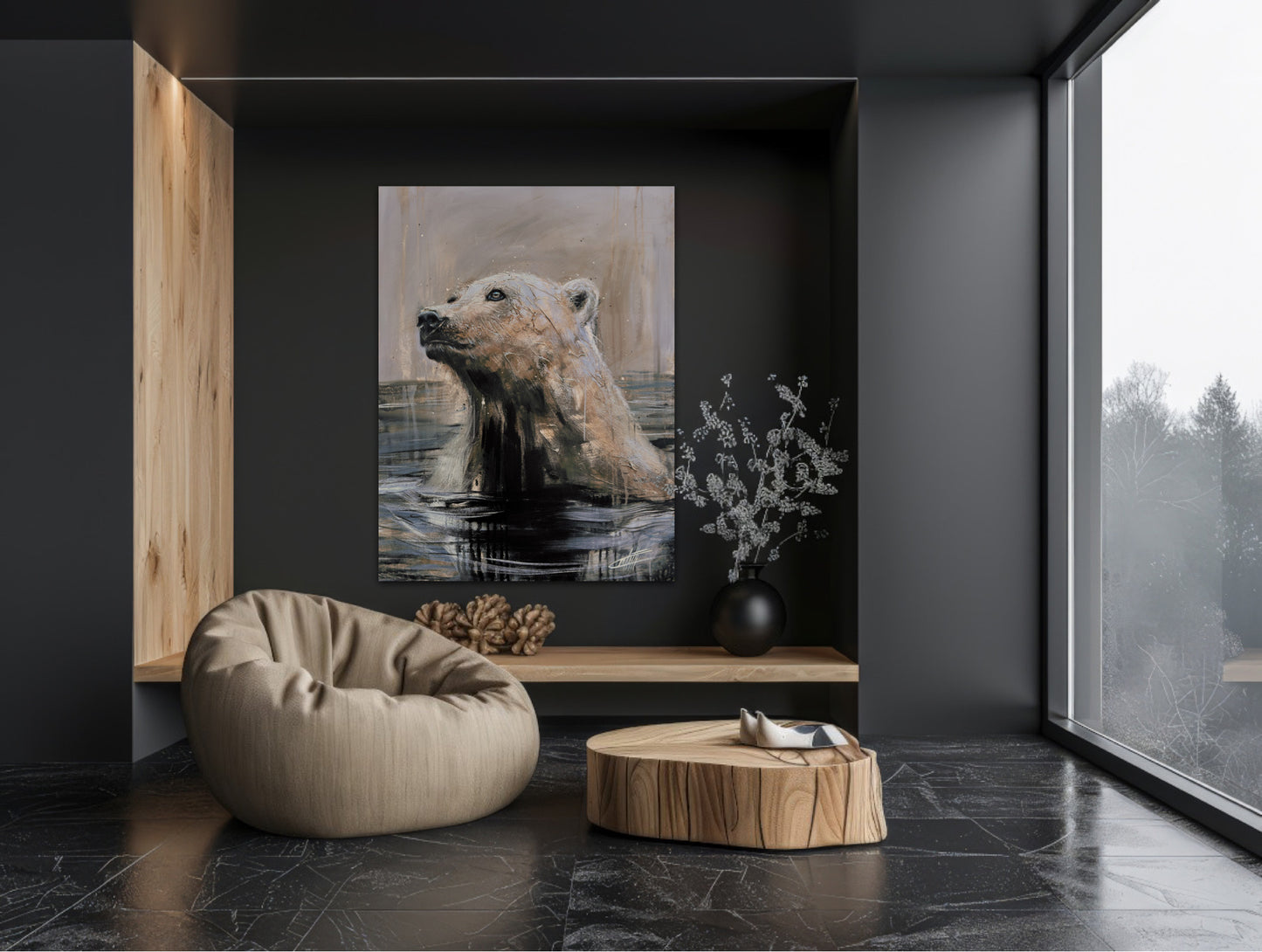 The ice guardian, art print of a modern polar bear by Confetti Artist, textured, warm and earth color, ice melted