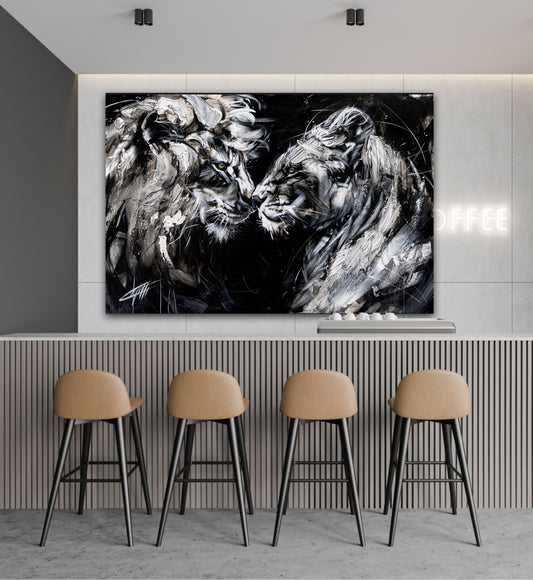 Regard Sauvage,les lions, art print  par l'artiste Confetti, texturé, moderne, abstraite