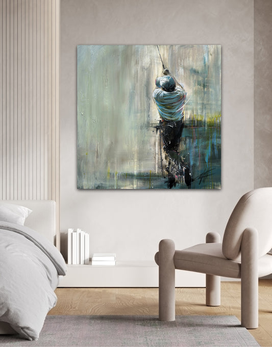 Peinture de golf / art print par l’artiste Confetti, texturé, moderne, abstrait, tendance golf peinture action