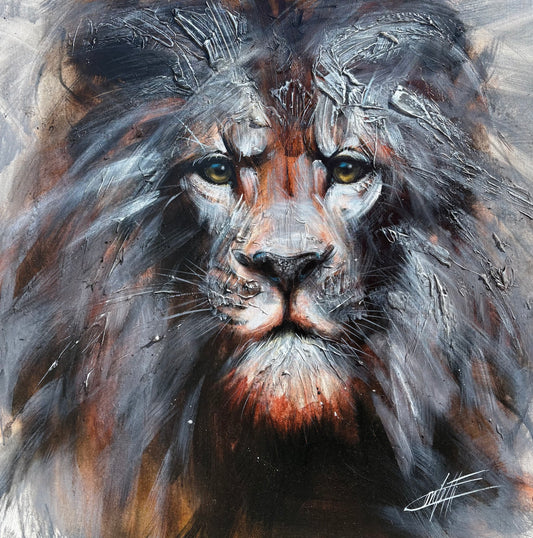 L'empire sauvage, le lion, la peinture originale de l'artiste Confetti avec beaucoup de texture, moderne,abstrait
