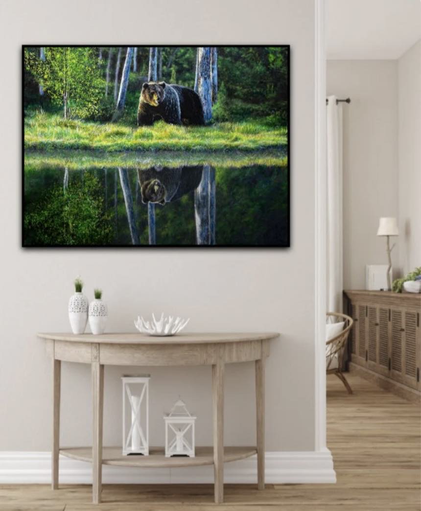 L'ours mon reflet, la peinture originale de l'artiste confetti avec beaucoup de texture, ours, nature