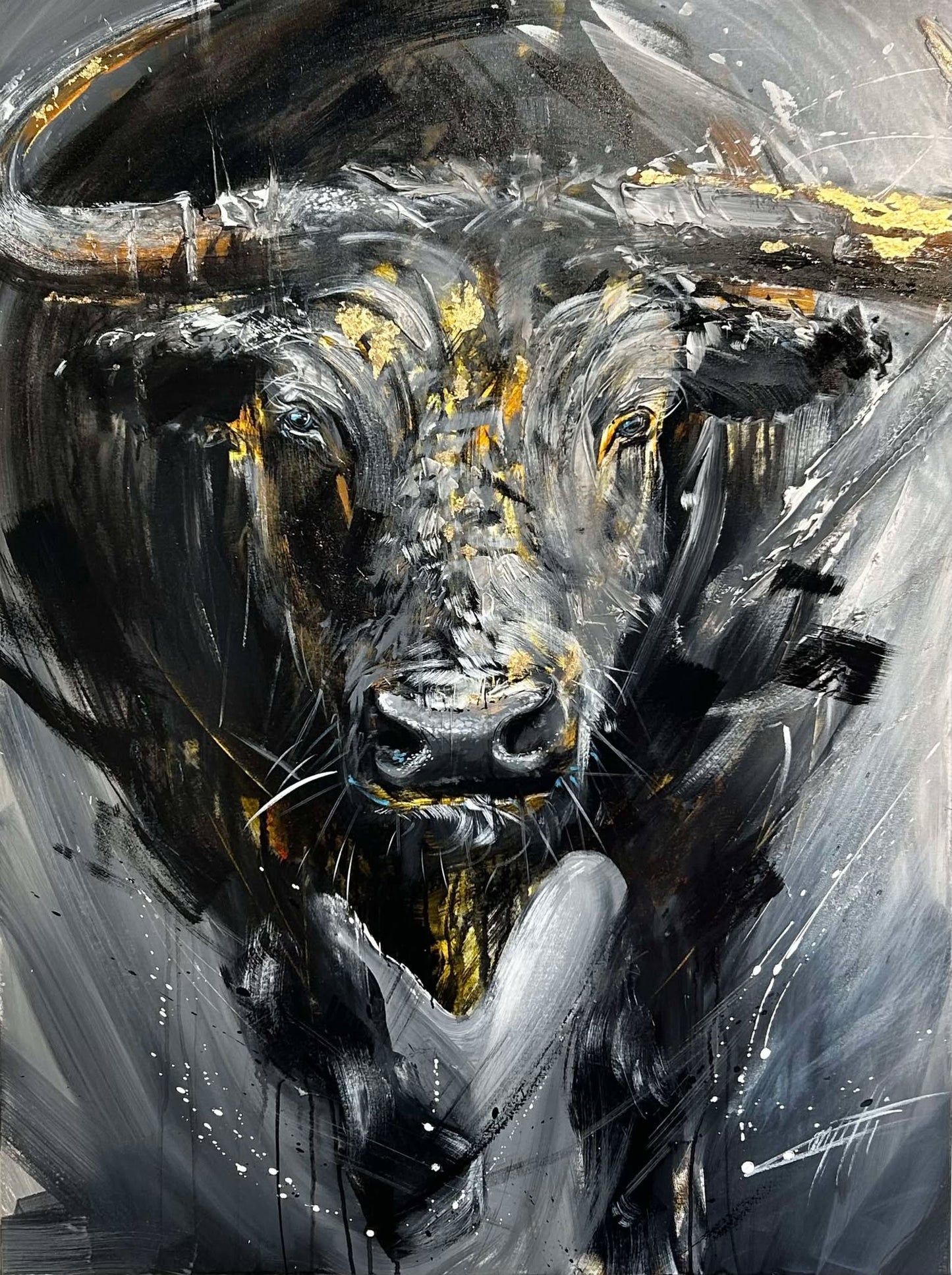 The master of horizons / art print by Confetti, grey bull with a lot of texture