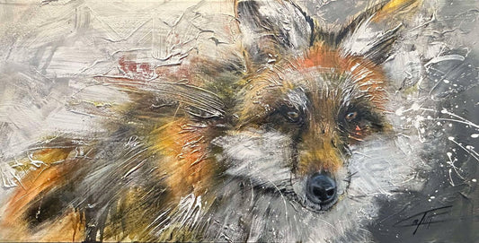 🔴Le renard illuminé, la peinture originale de l'artiste confetti avec beaucoup de texture, renard coloré