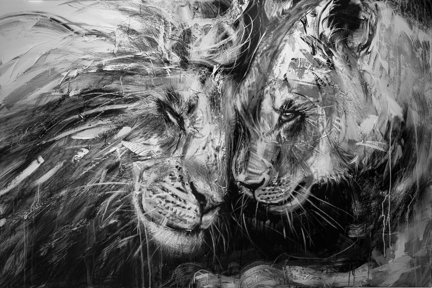 Lions amoureux, art print avec texture par l'artiste Confetti, abstrait , passion, moderne