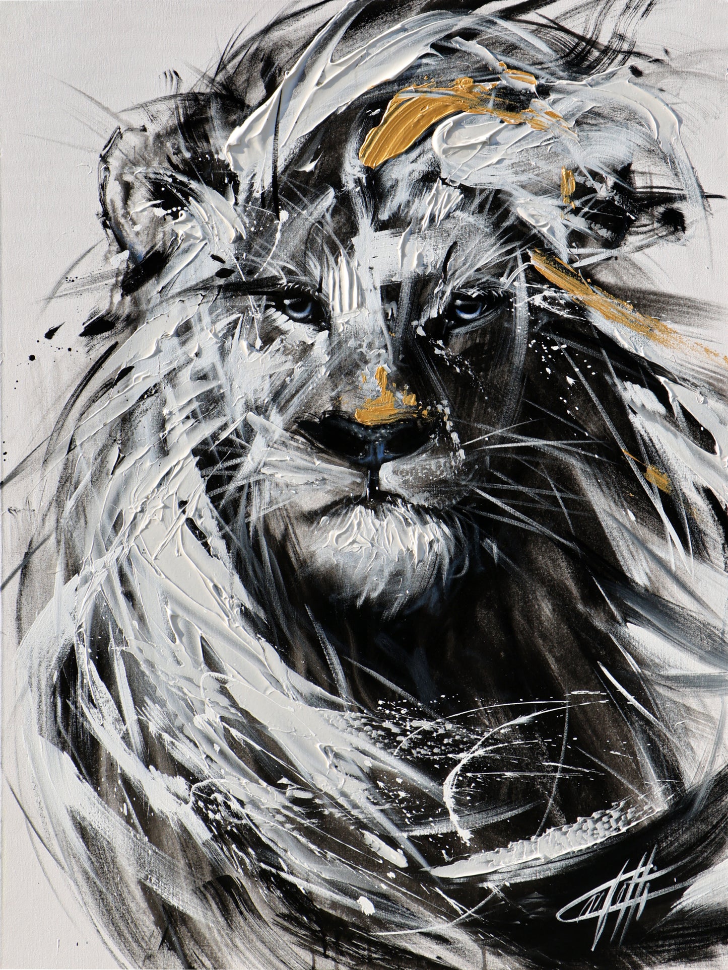 🔴Les Fauveries du fauve, le lion, tableau original, moderne avec grande texture par l'artiste Confetti
