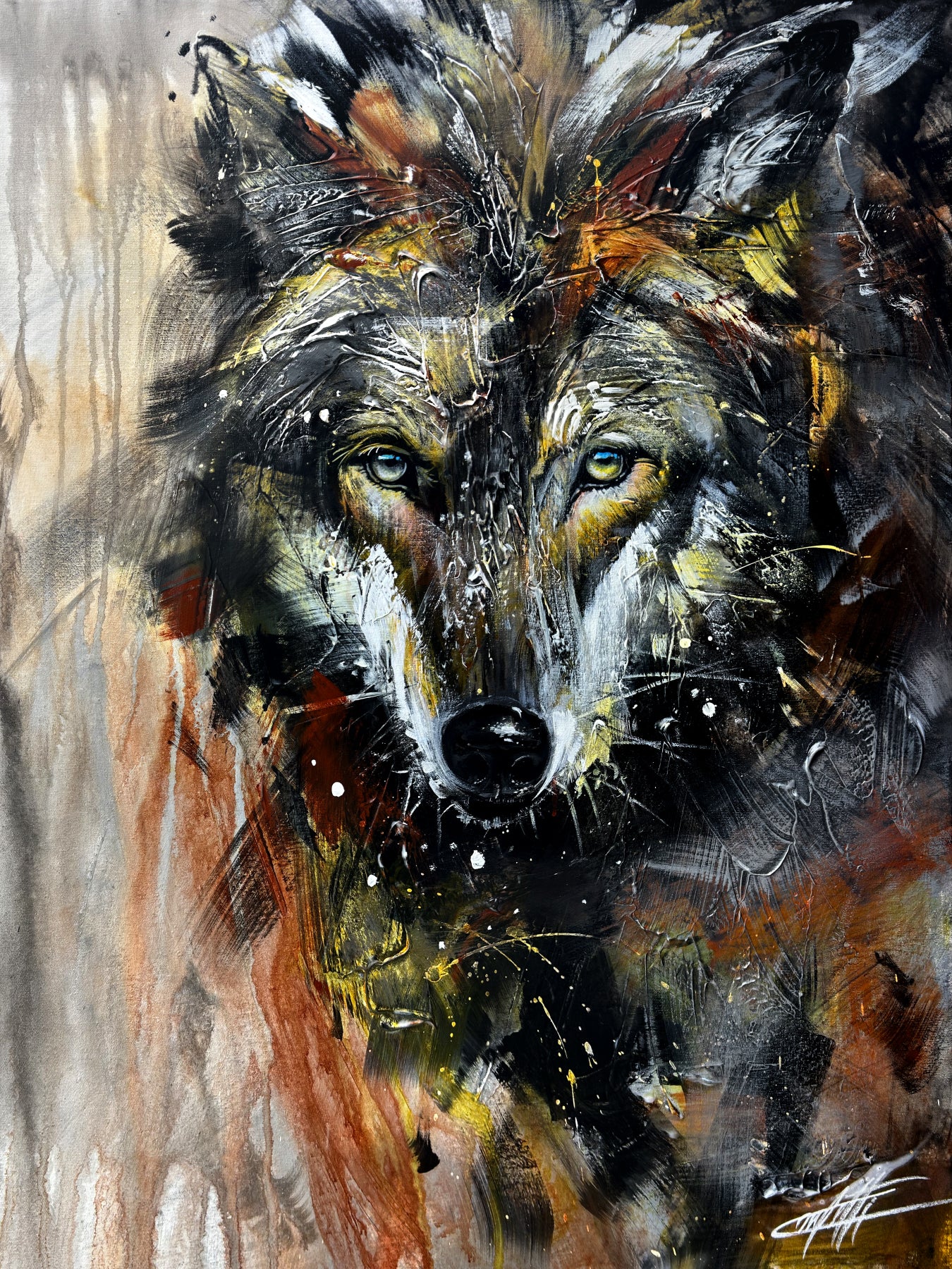 Wild soul/the wolf , modern art print by Confetti artist, textured, wolf, colorful, abstract