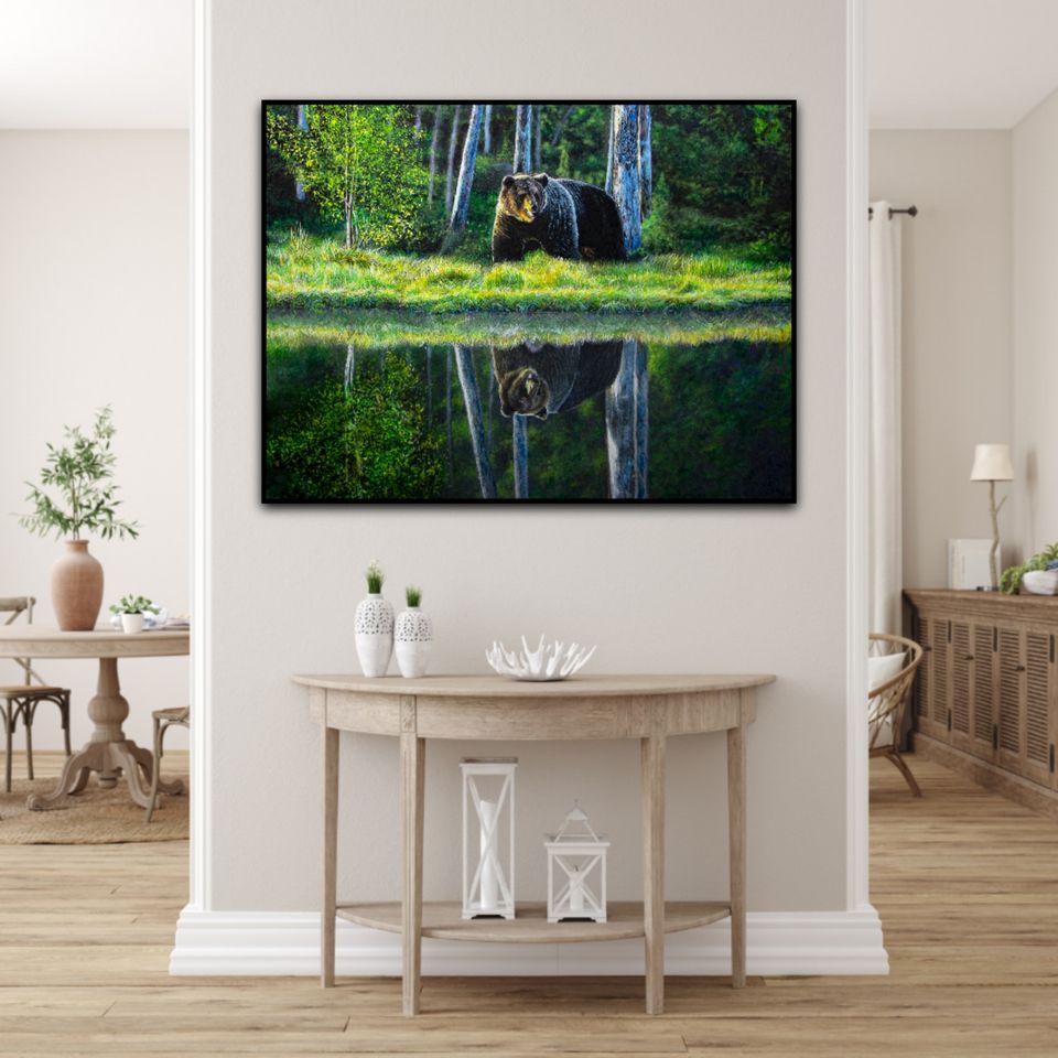 My reflection the bear, art print of the artist Confetti, textured, rare work , bear, nature