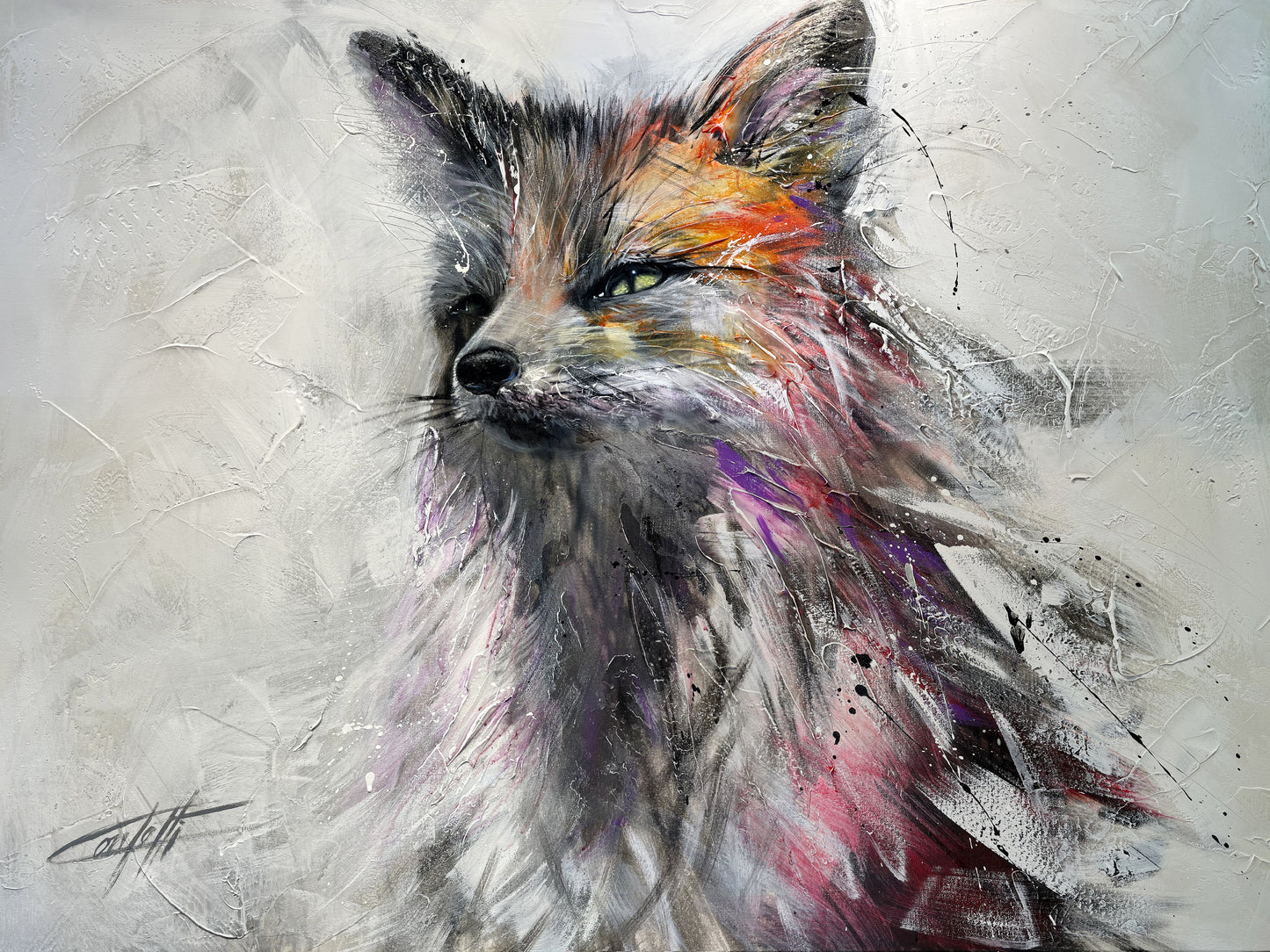 Le prince renard /art print texturé de l'artiste Confetti, renard coloré, moderne, abstrait