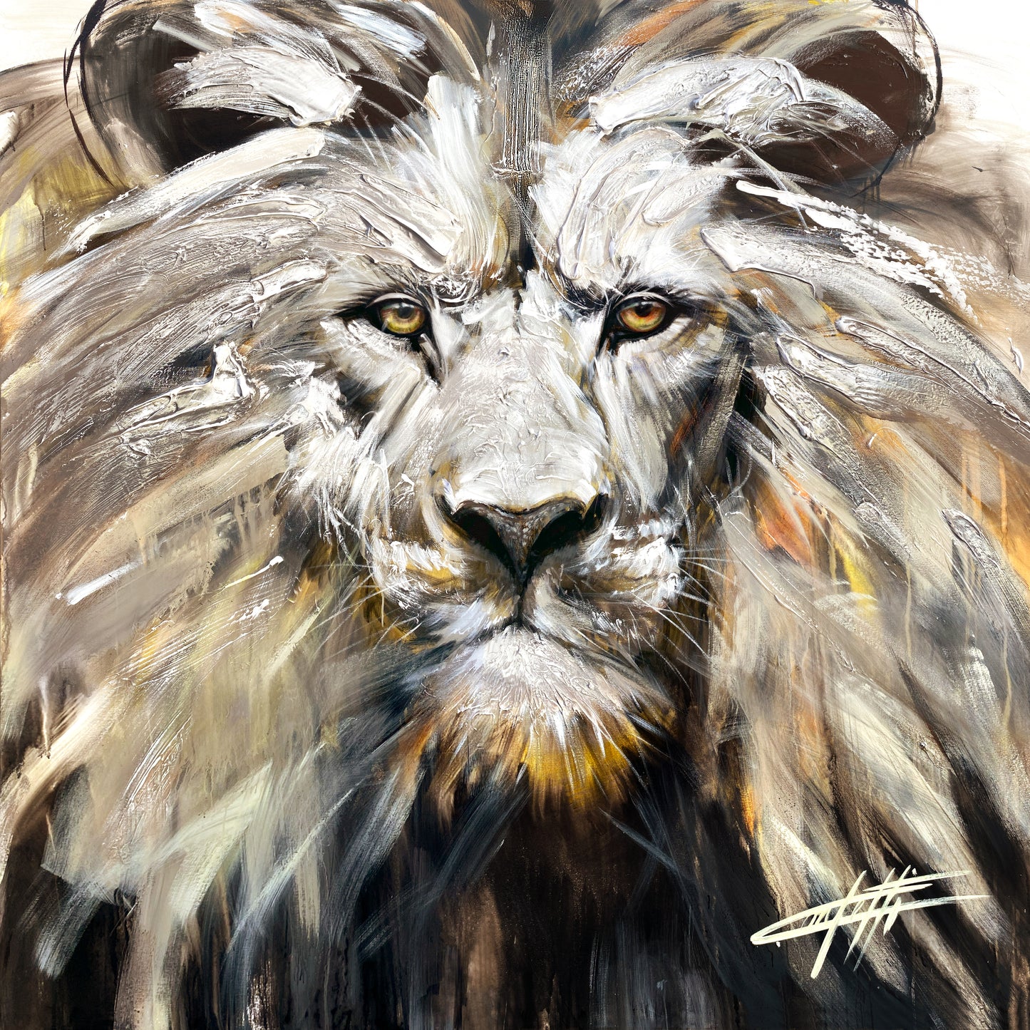 🔴 Rugissement Royale , le lion, tableau original, moderne avec grande texture par l'artiste Confetti