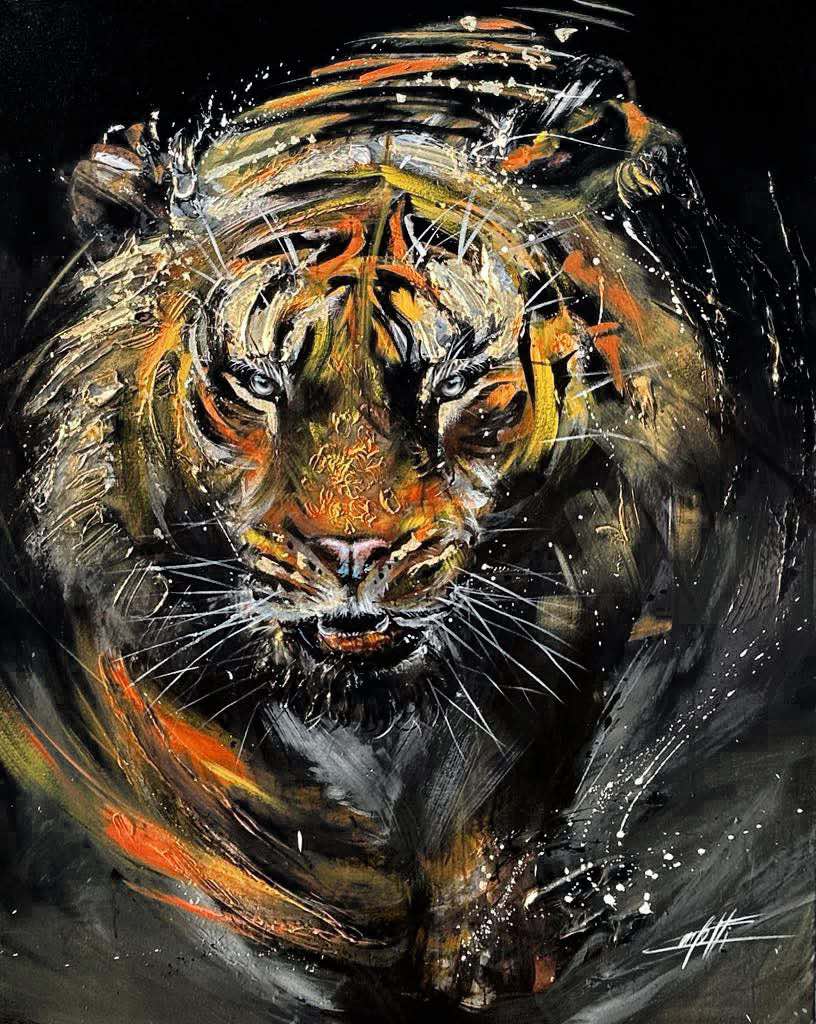 Imperial Golden Tiger, art print by Confetti artist, textured, modern and abstract tiger