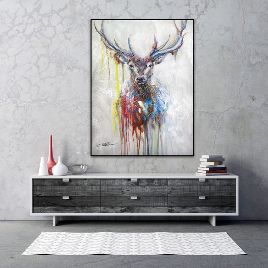L'avancement du cerf, art print texturé par l'artiste Confetti, moderne, abstrait