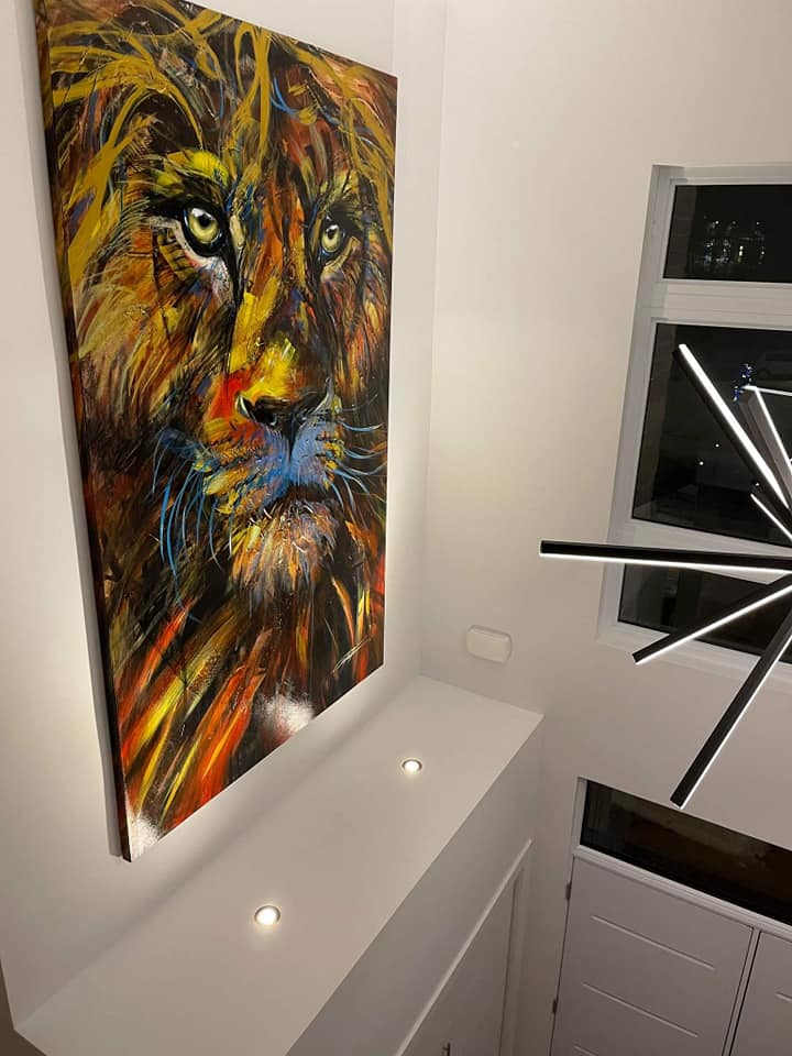 Dastan le lion/art print texturé par l'artiste Confetti, moderne, abstraite