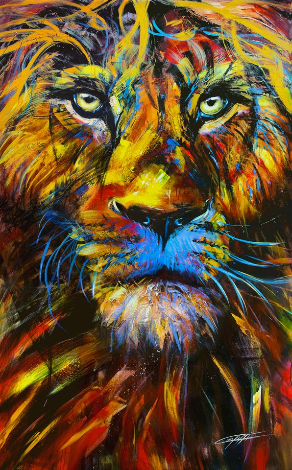Dastan le lion/art print texturé par l'artiste Confetti, moderne, abstraite