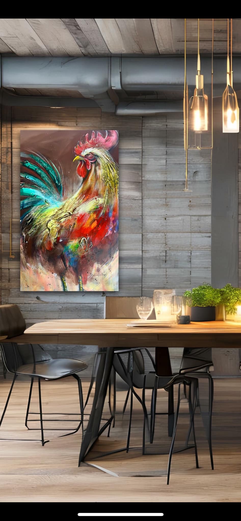 You’re early, my naughty!/ The rooster , modern art print by the artist Confetti, textured, colorful, abstract