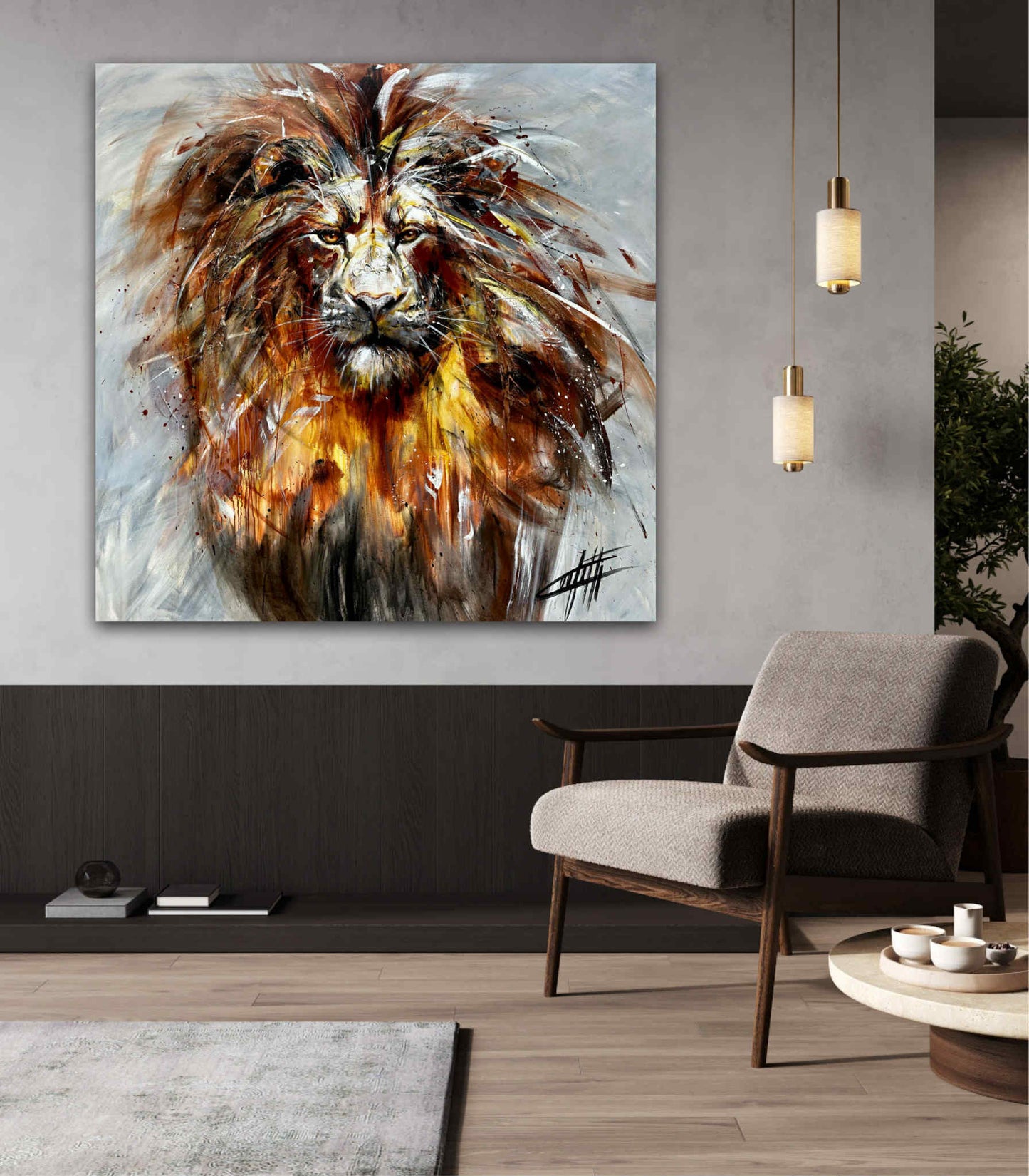 Le gardien de l'ame, art moderne imprimé par Confetti artiste, lion coloré, abstrait