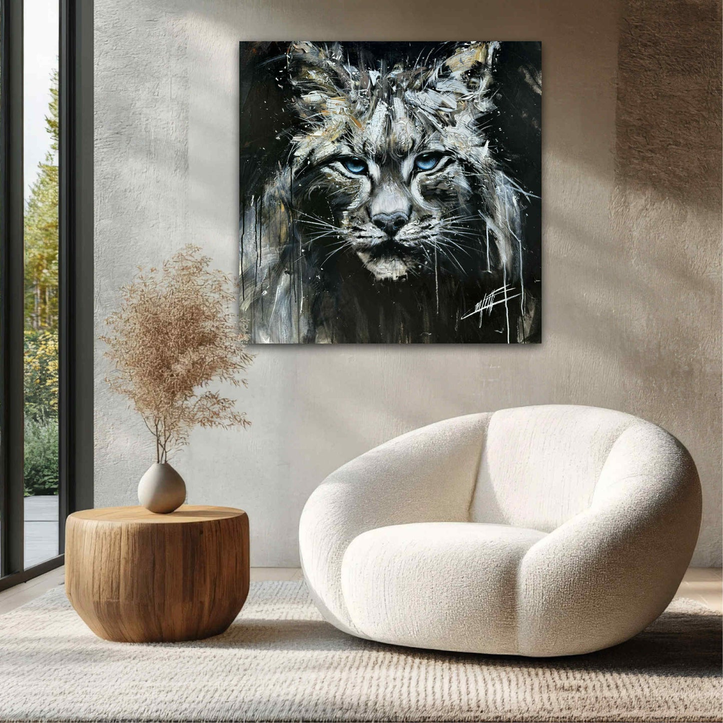 Le Prince lynx boréal glacial, art moderne imprimé par Confetti artiste, noir et blanc, abstrait, chat