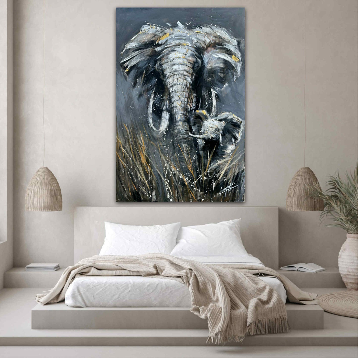 Le souffle d'ivoire, artprint de l'artiste confetti avec beaucoup de texture, elephant, moderne