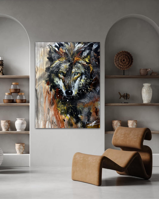 Âme sauvage/le loup , moderne art print par l’artiste Confetti, loup, coloré, texturé,  abstrait