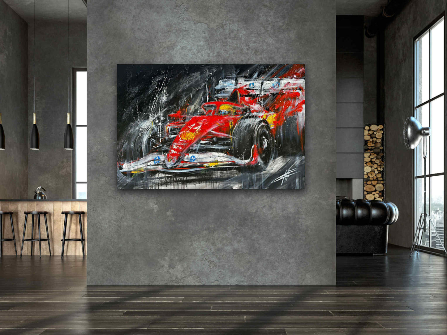 Vitesse rouge Ferrari, artprint de l'artiste confetti avec beaucoup de texture, auto de course, Ferrari coloré
