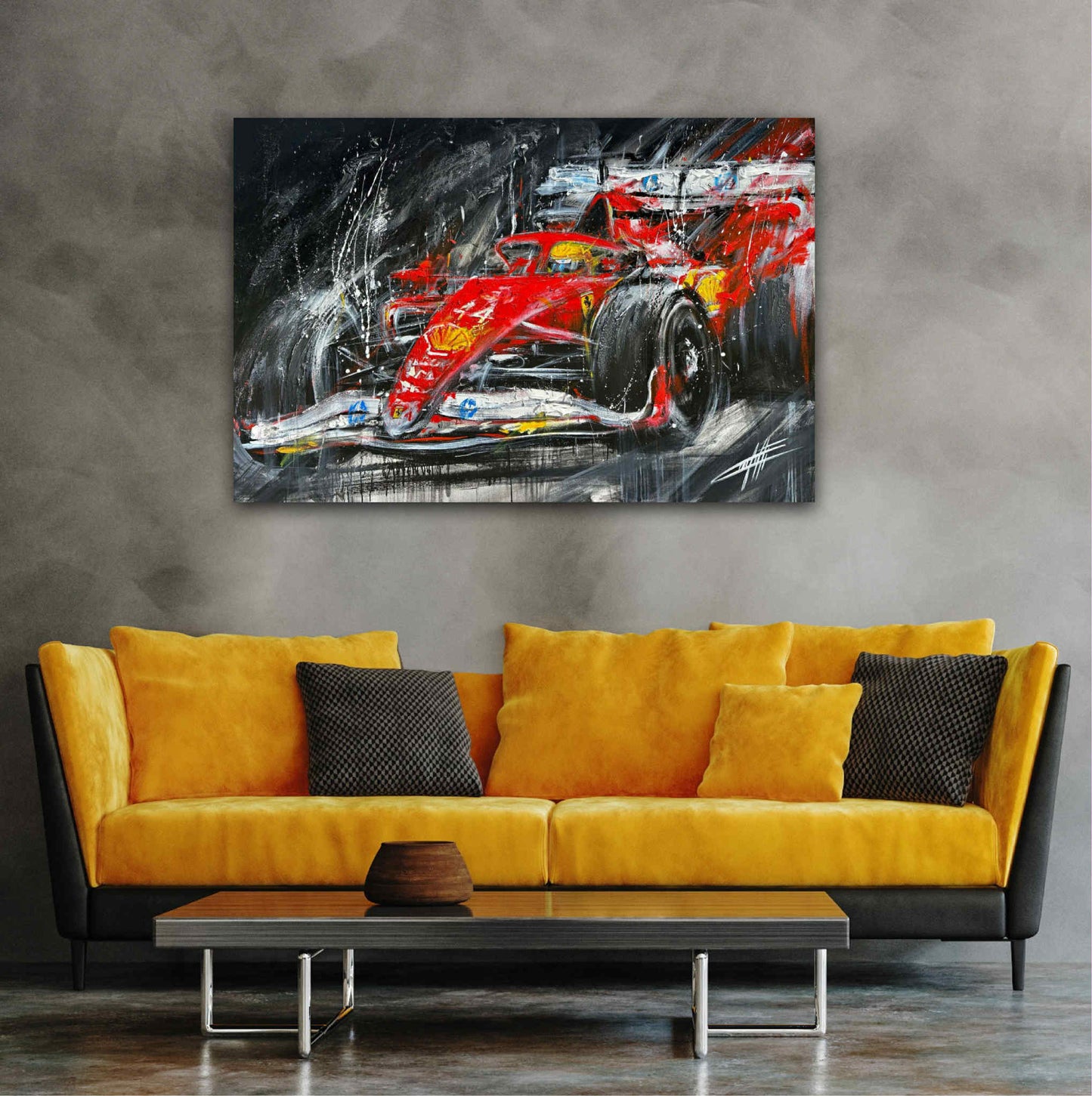 Vitesse rouge Ferrari, artprint de l'artiste confetti avec beaucoup de texture, auto de course, Ferrari coloré