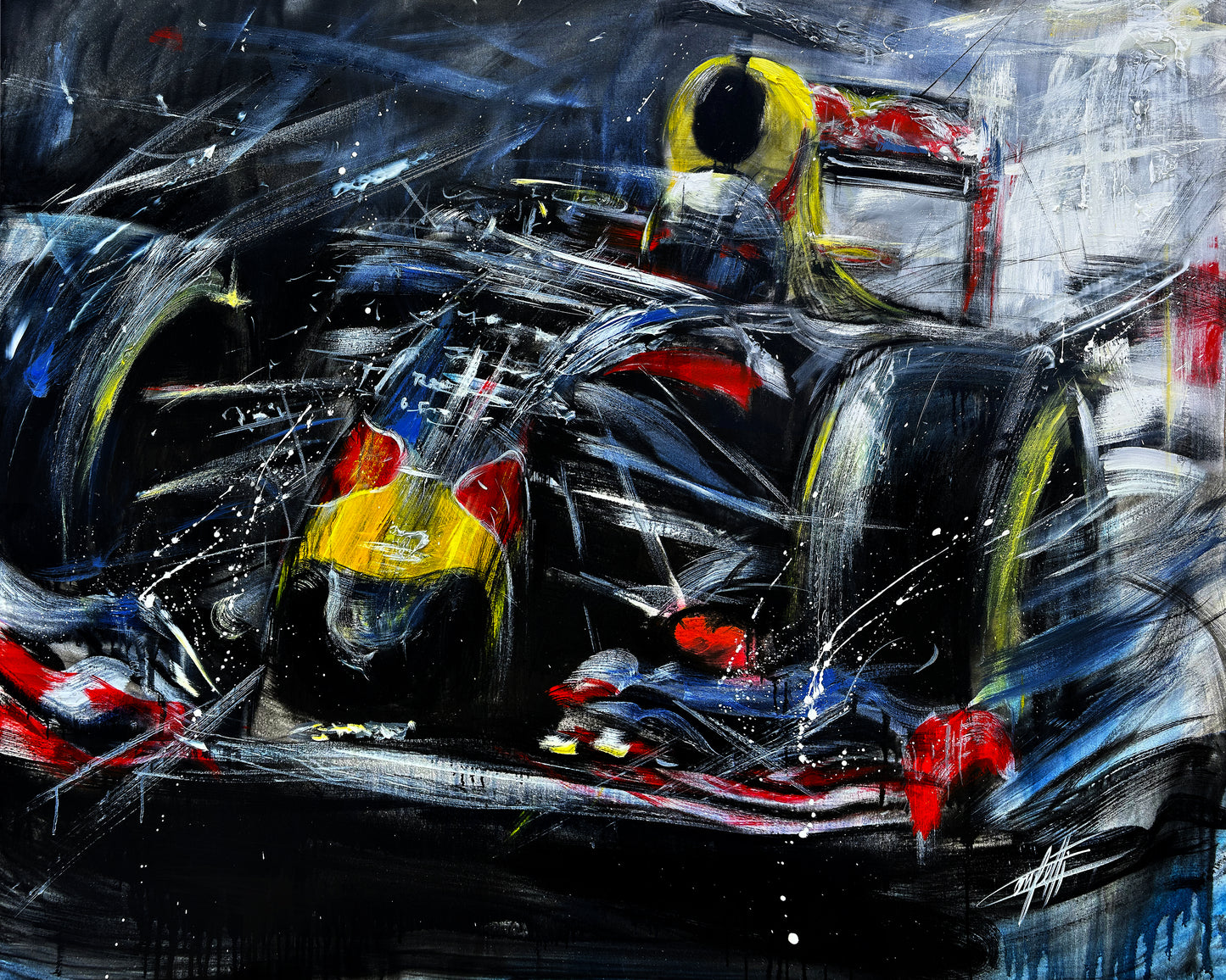 Raging Bull, formule 1, artprint fait par l'artiste Confetti, texturé, voiture de course