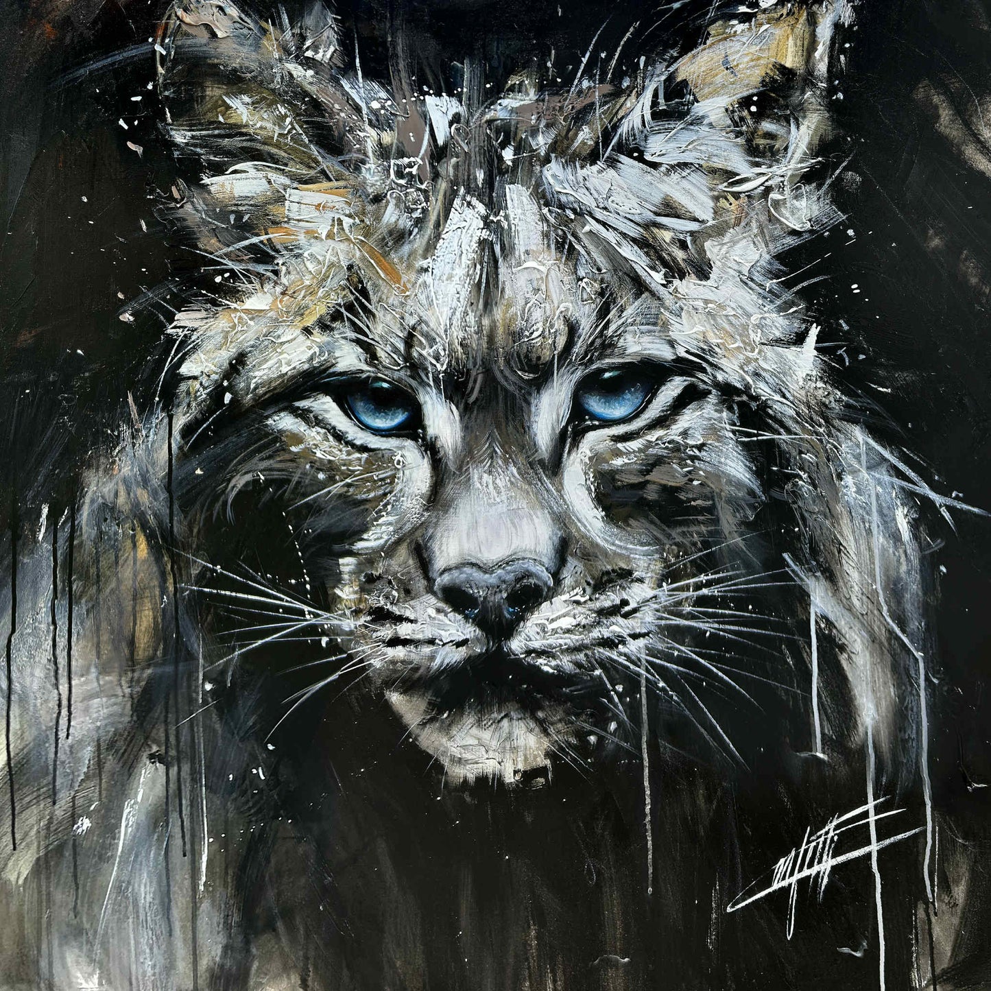 Le Prince lynx boréal glacial, art moderne imprimé par Confetti artiste, noir et blanc, abstrait, chat