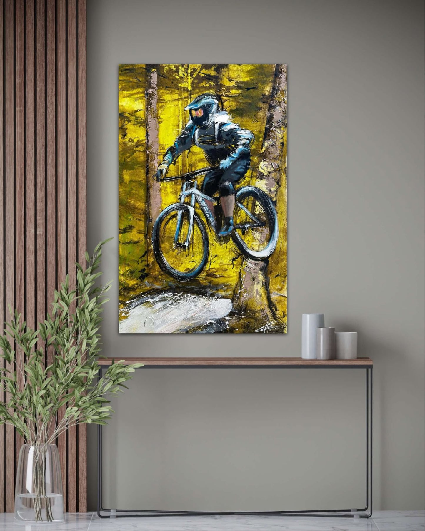 Liberté sur deux roues, impression d'art de Confetti, vélo de montagnes avec beaucoup de texture, nature, coloré