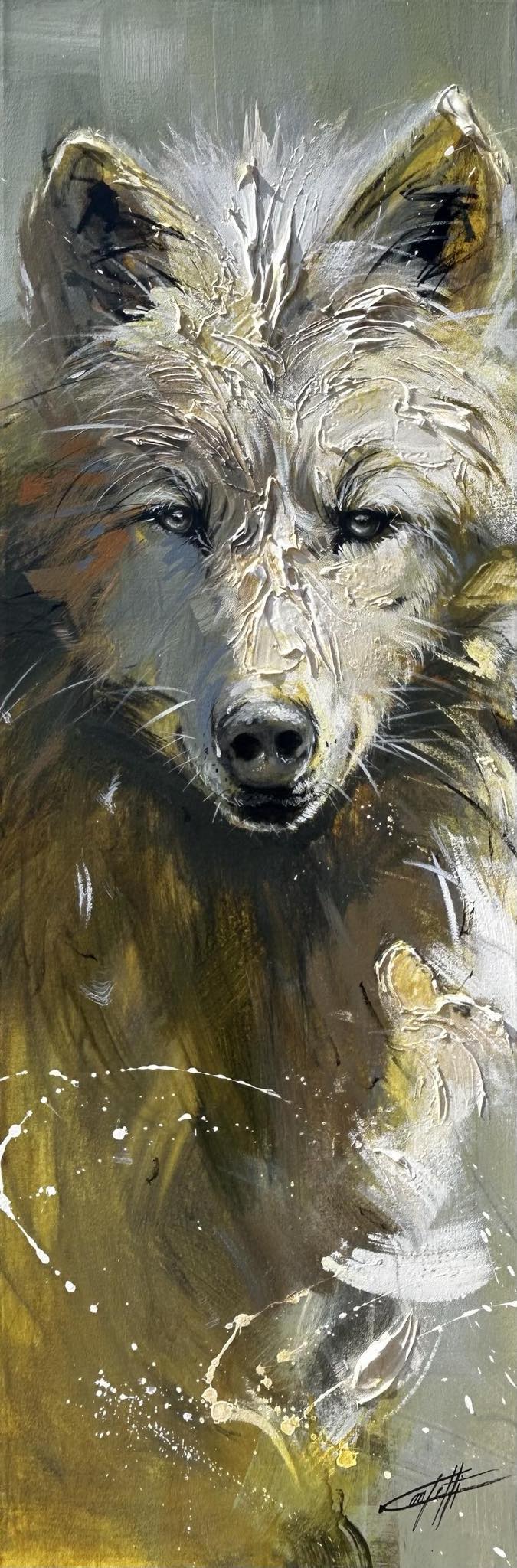 Spirit of the white wolf, art print by Confetti artist, textured, abstract,white wolf