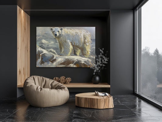 L'empereur du froid l'ours polaire, tirage d'art par l'artiste confetti avec beaucoup de texture, ours polaire, abstrait