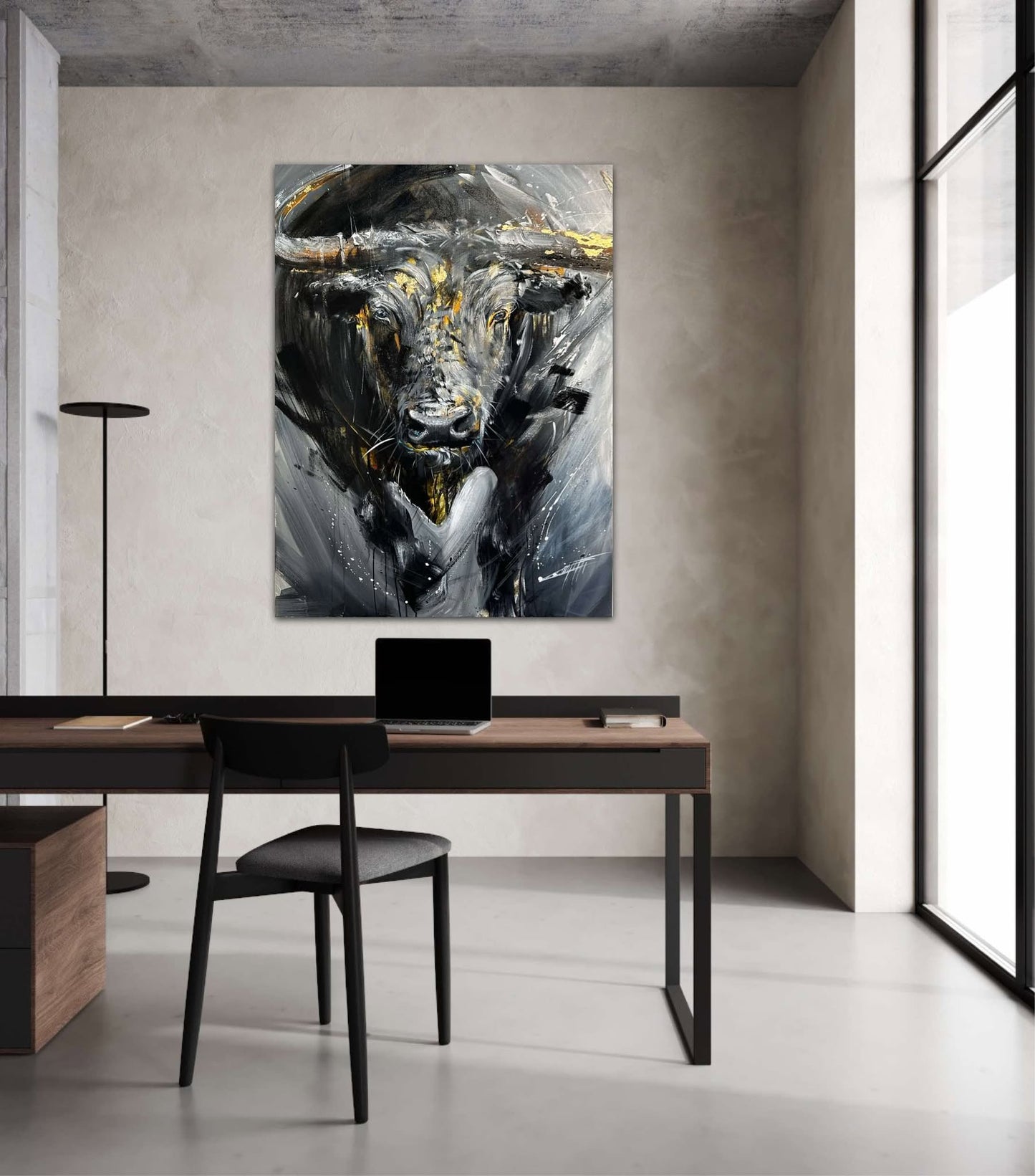 The master of horizons / art print by Confetti, grey bull with a lot of texture