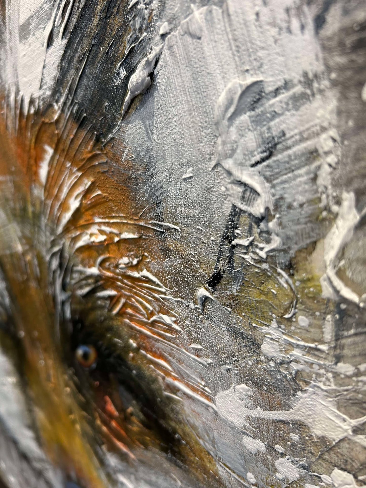 Le renard illuminé, la peinture originale de l'artiste confetti avec beaucoup de texture, renard coloré