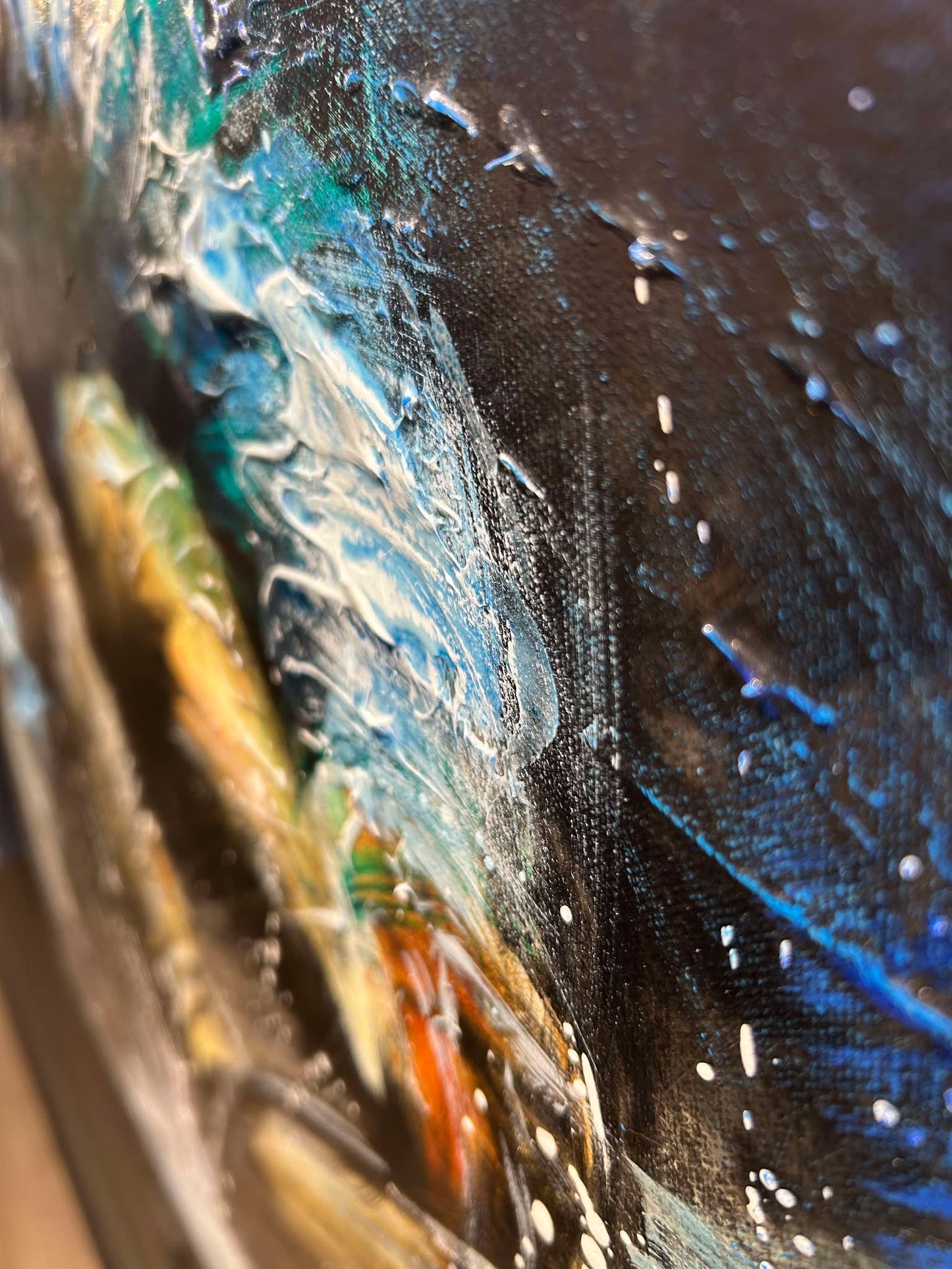 La descente,la planche.. peinture originale et moderne avec une grande texture par l’artiste Confetti, planche à neige, sport