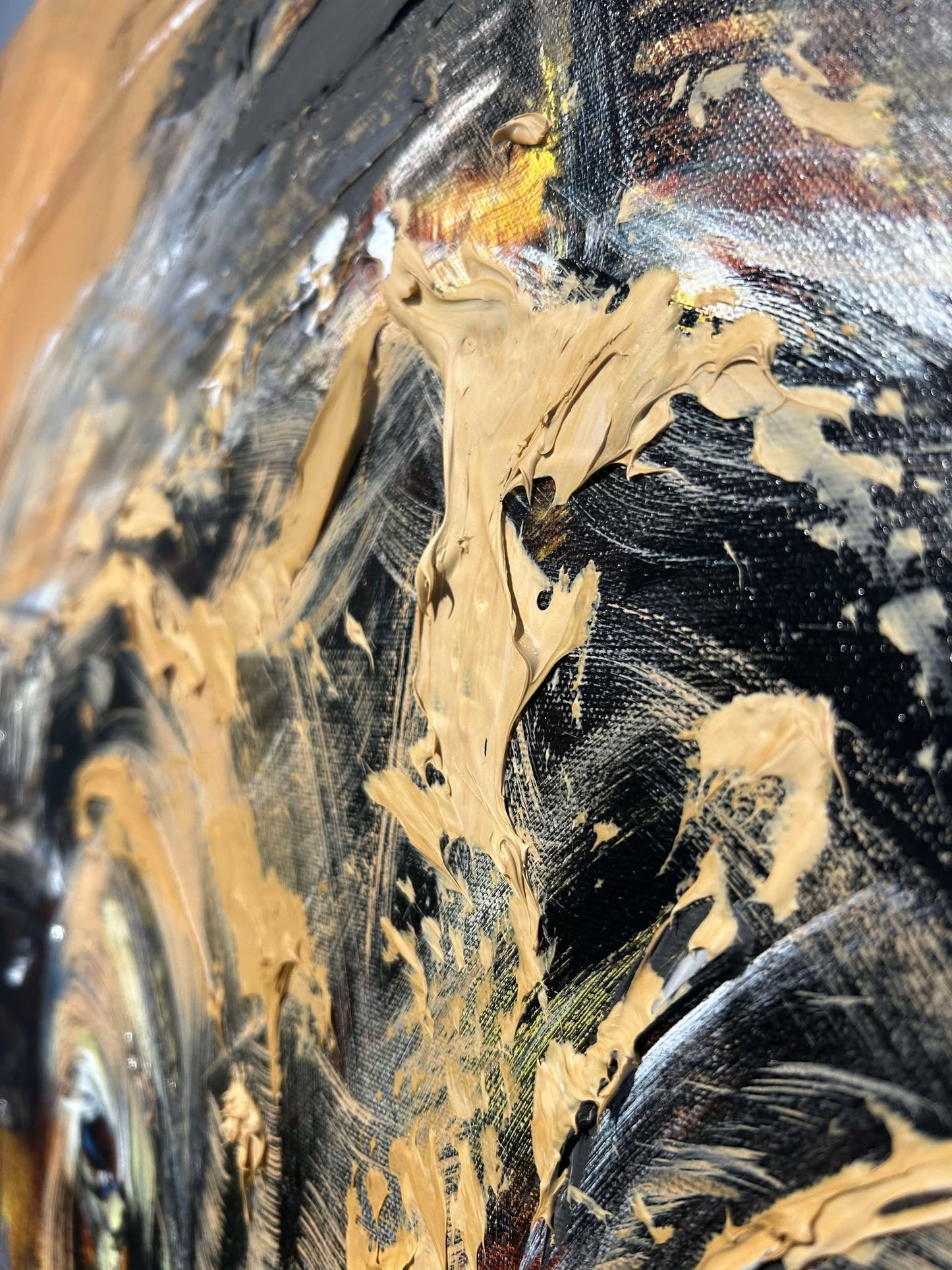 Esprit indomptable, le taureau, la peinture originale et moderne avec une grande texture par l’artiste Confetti, animal, couleur chaude