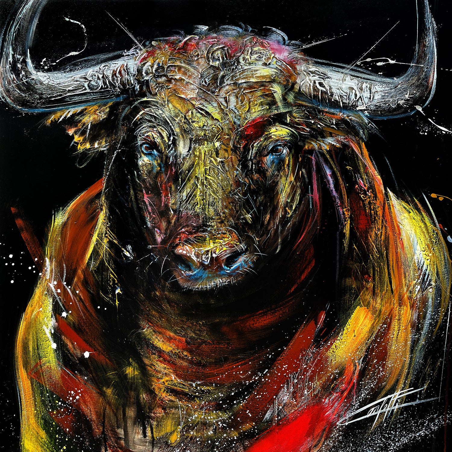 Confetti animal art painting of a bull Greco Le Taureau