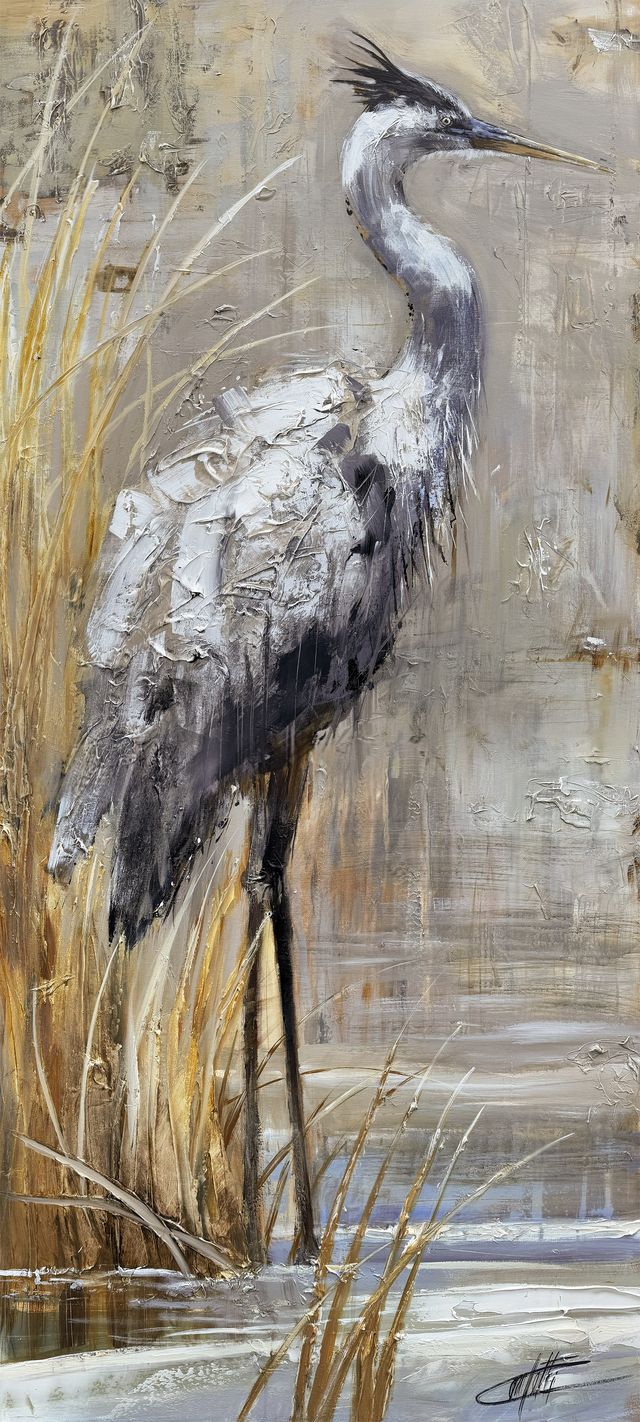 The sentinel of the marshes, the heron , modern art print by the artist Confetti, textured, abstract,modern