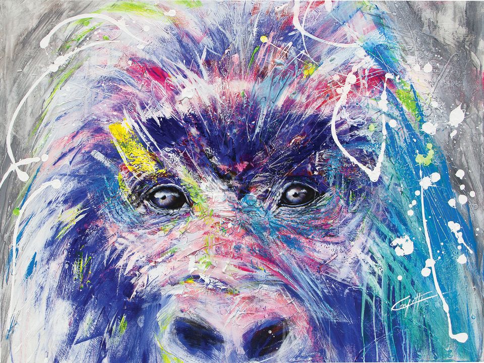 Ouistiti le singe / travail passionné de l'artiste confettis, singe texturé et intense, coloré