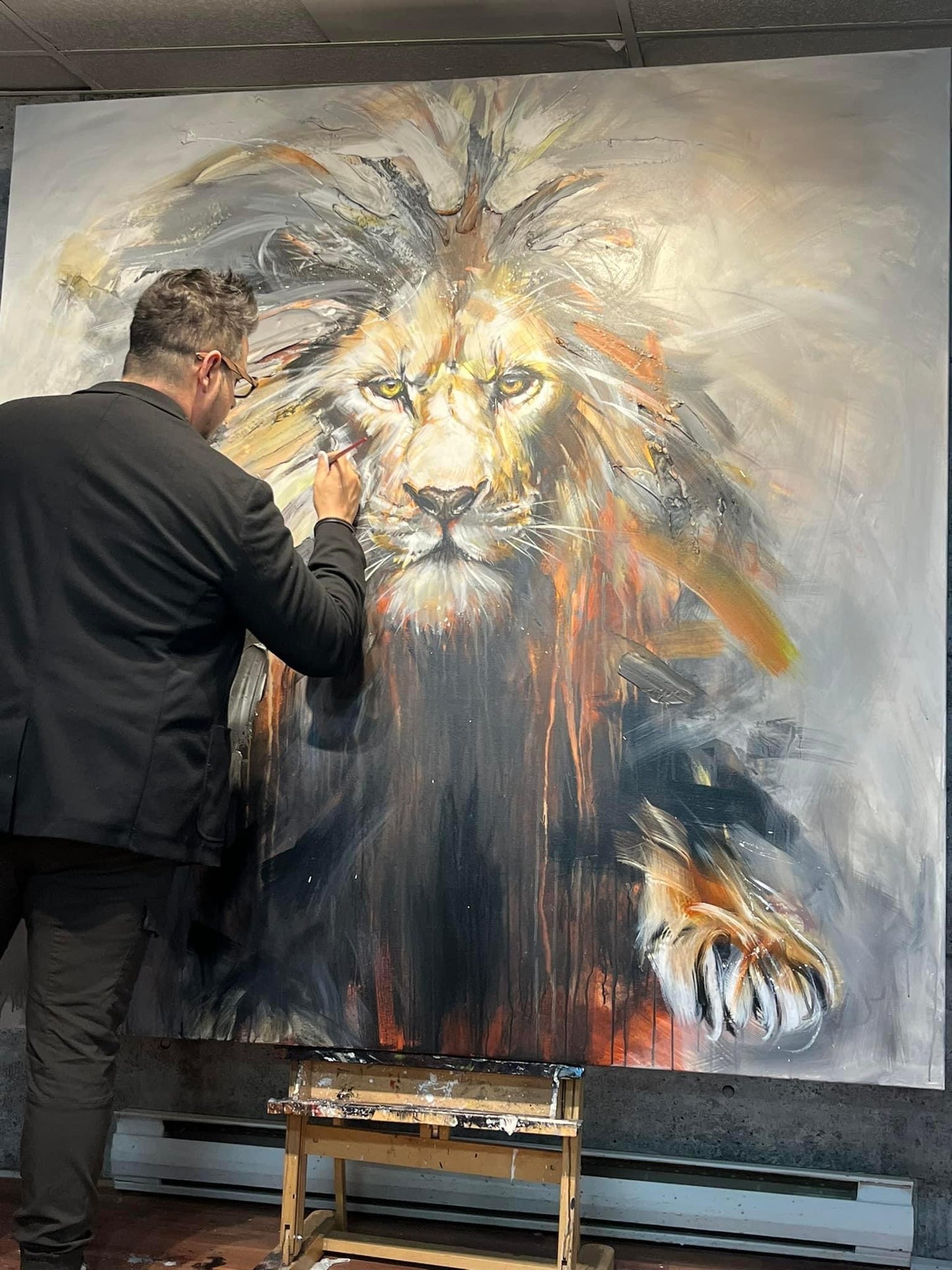 Monarque, le lion/peinture de lion moderne avec passion par l'artiste confetti