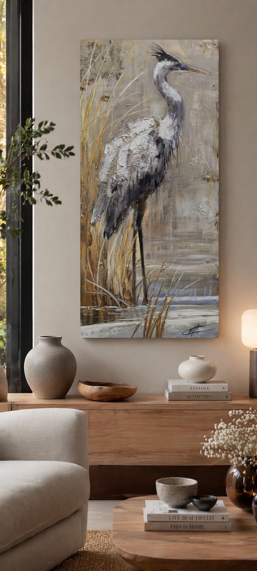 The sentinel of the marshes, the heron , modern art print by the artist Confetti, textured, abstract,modern