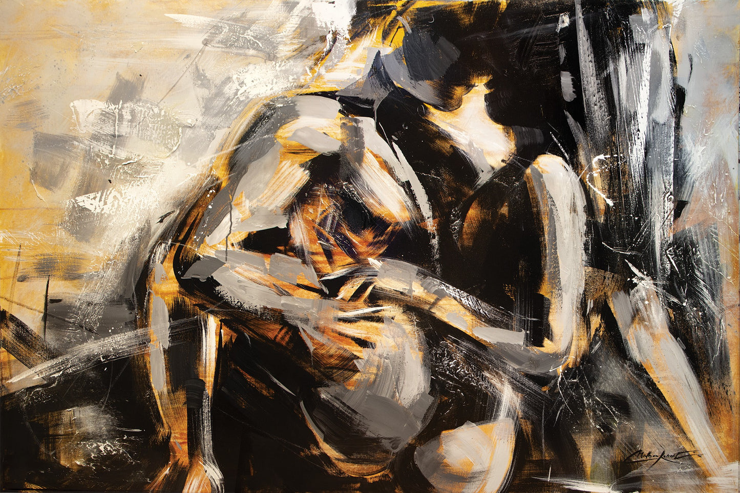 Fifty Shade'' Nos corps sur les braises chaudes'', peinture sexy couple toile sensuelle, lit, artprint peinture avec texture par l'artiste confetti,  moderne, passion ,abstraite