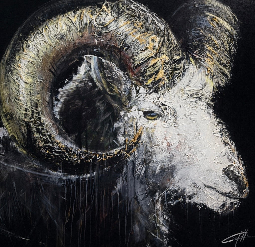 The master of the peaks, beautiful and textured animal painting by Confetti artist, modern and abstract
